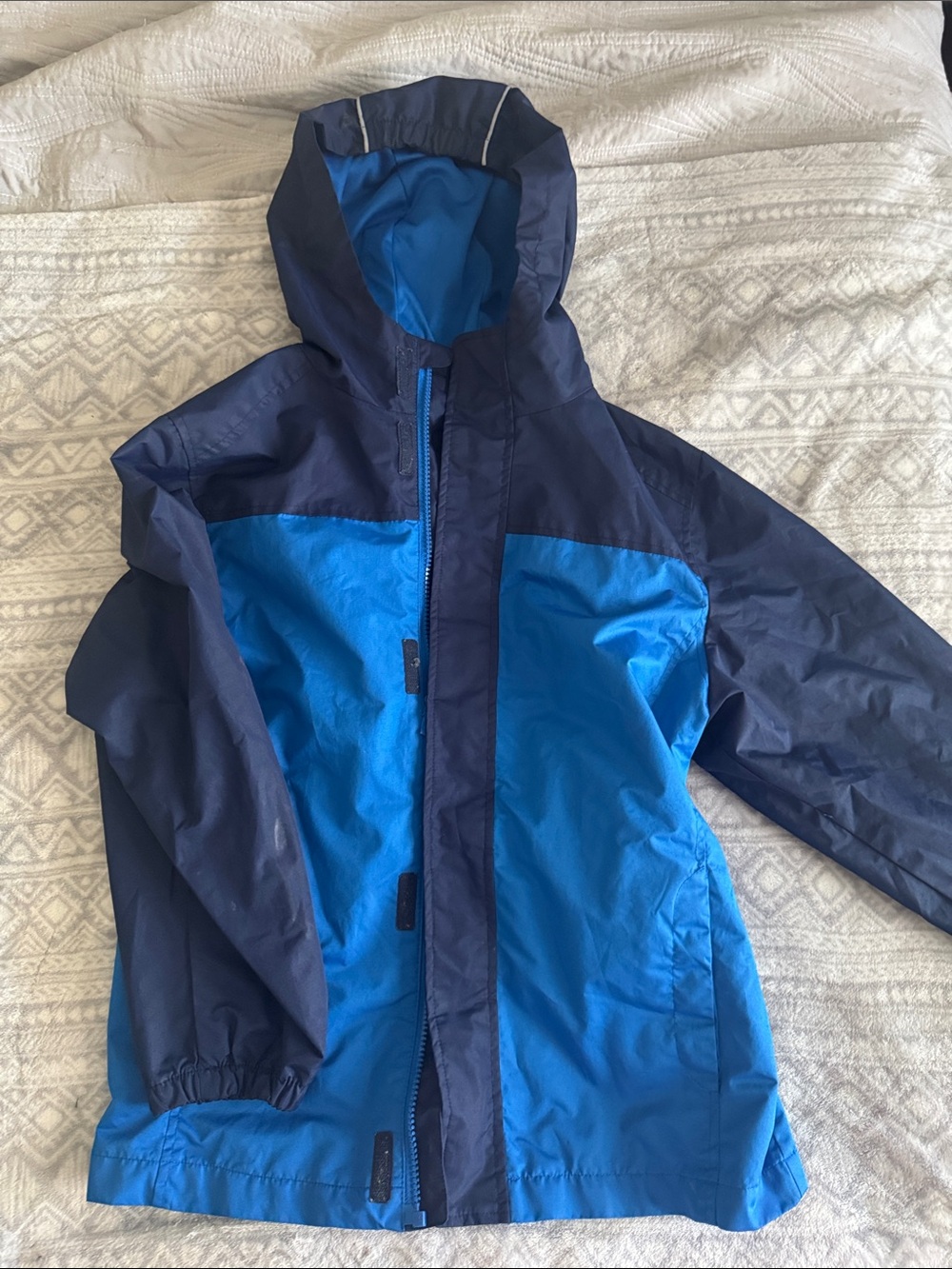 Faded Glory Navy and Bright Blue Hooded Rain Jacket